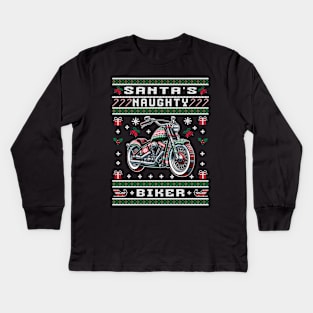 Naughty Biker - Ugly Christmas Sweater Kids Long Sleeve T-Shirt